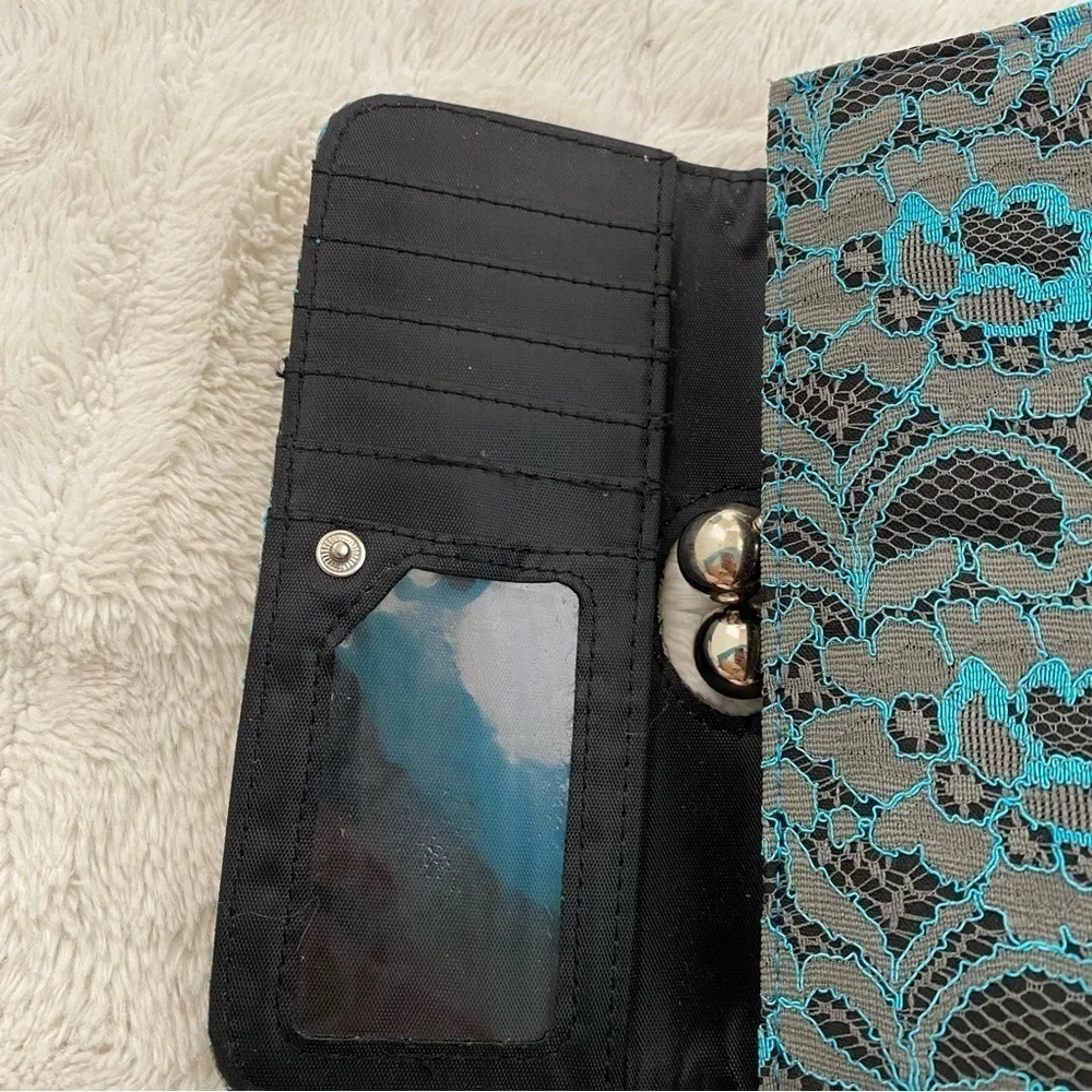 Elegant Gray and Blue Lace Clutch Wallet